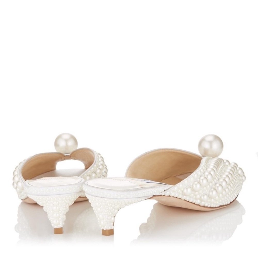 New JIMMY CHOO Samantha 35 White Satin Mules With All-Over Pearls 37 $1,895 - Picture 2 of 15